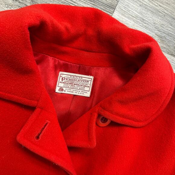 Vintage 80s Pendleton Red Women's Petite XL Wool Collared Pea Coat Made in U.S.A - Picture 3 of 7